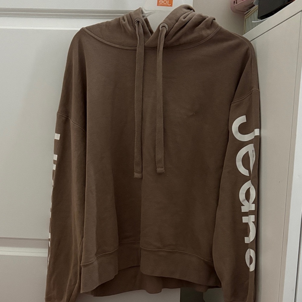 Calvin Klein Jeans Brown Hooded Sweatshirt with White Sleeve Logo